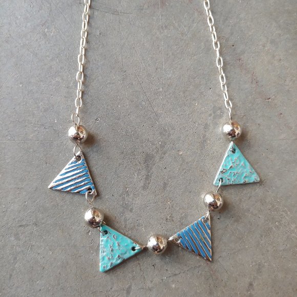 Handmade Silver and Blue Triangle Pendant Necklace - Picture 2 of 7